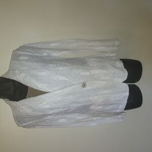 Chico's White Openwork Eyelet Blazer Jacket. Spandex Material On Back